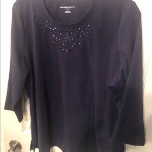 Navy 3/4 Sleeve T with Embellishment